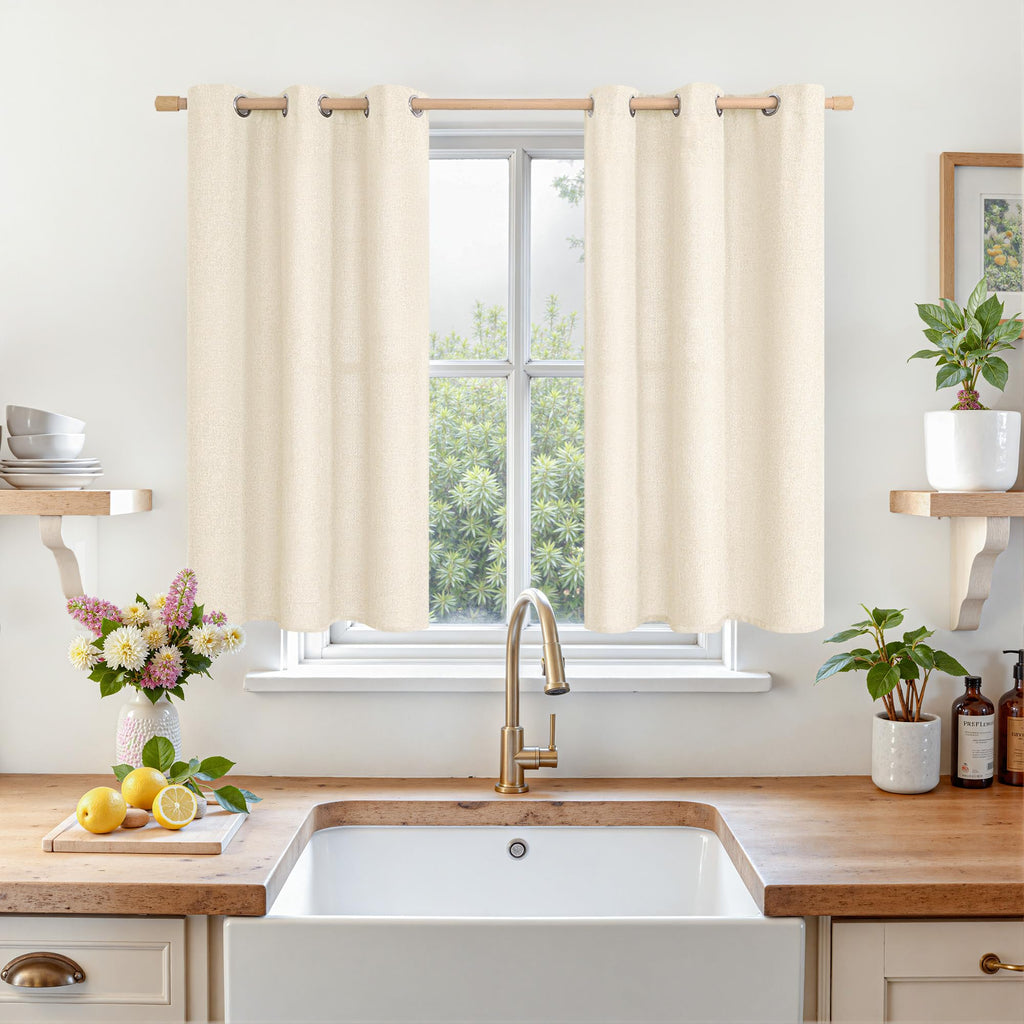 LAMIT 90 Inch Long Oatmeal Linen Curtains for Living Room 2 Panels