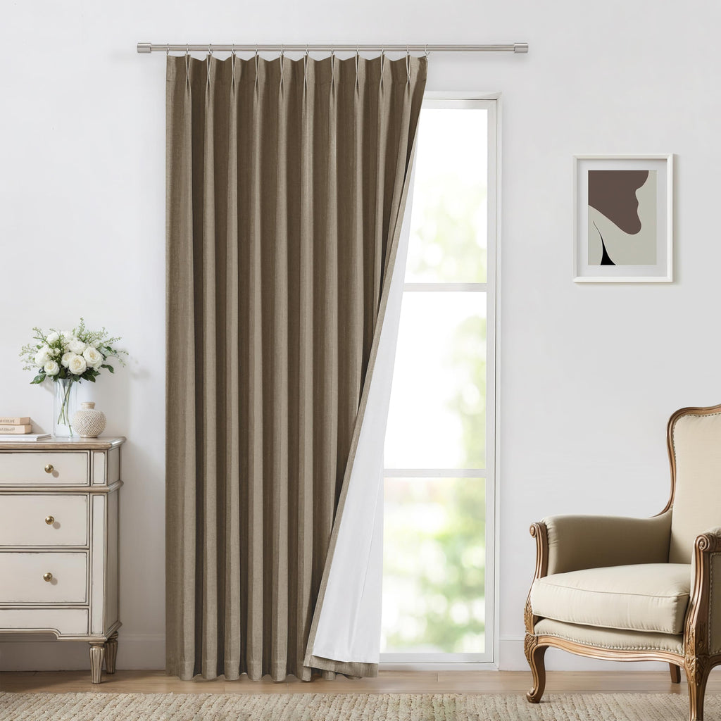 Vision Home Natural Pinch Pleated Full Blackout Curtains Linen Blended Room Darkening Window Curtains 108 inch for Living Room Bedroom Thermal Insulated Pinch Pleat Drapes with Hooks 40" Wx108 Lx2