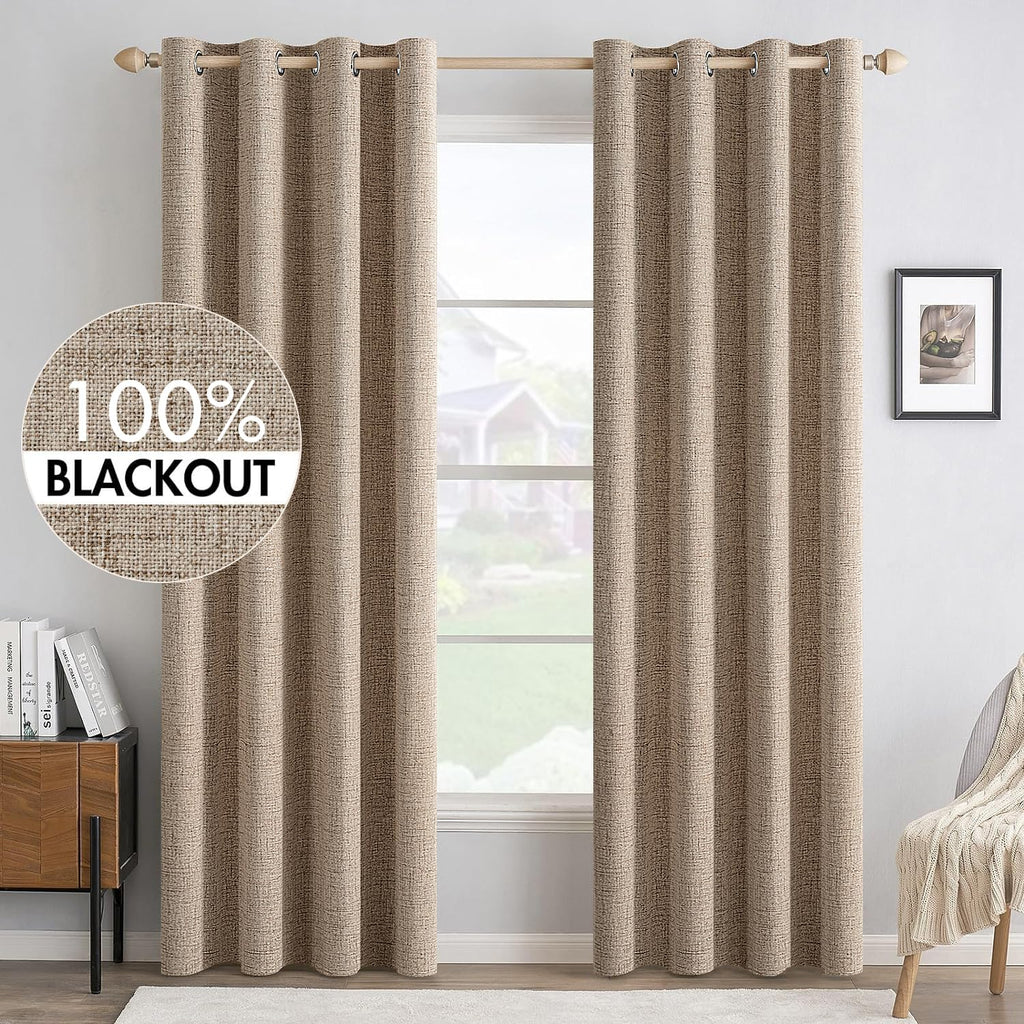 MIULEE 100% Blackout Linen Curtains for Bedroom 52x84 Inches Dusty Blue