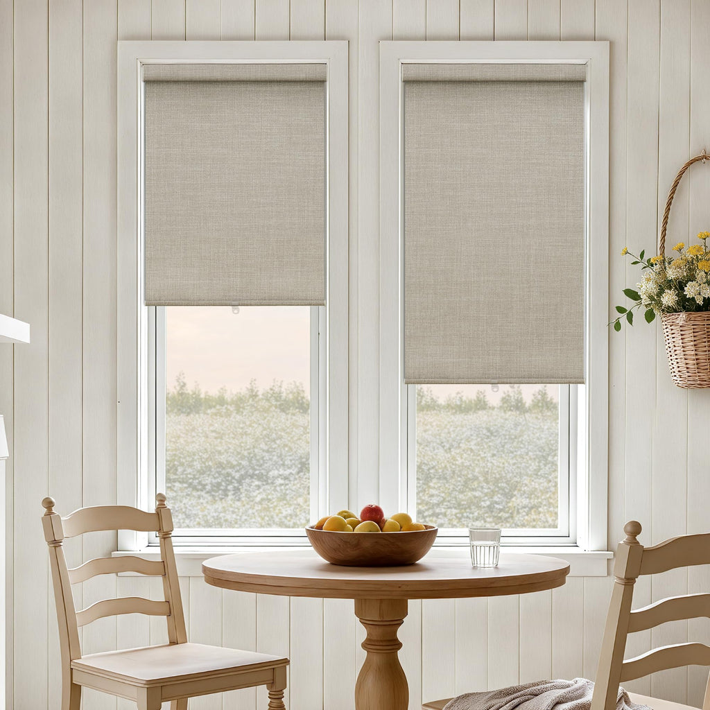 Extra Wide Beige Roller Shades 100% Blackout Blinds for Large Window Bedroom Living Room Dining Free-Stop Cordless Thermal Insulated Black Out Shades with Valance, Room Darkening Blinds Oatmeal,72x72