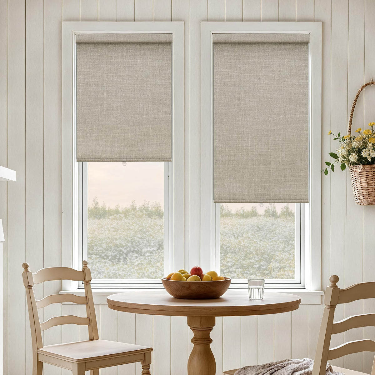 Extra Wide Beige Roller Shades 100% Blackout Blinds for Large Window Bedroom Living Room Dining Free-Stop Cordless Thermal Insulated Black Out Shades with Valance, Room Darkening Blinds Oatmeal,72x72