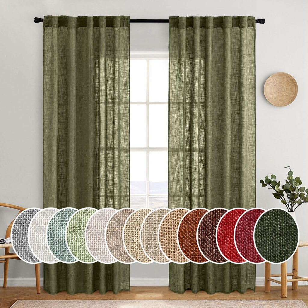 MIULEE Taupe Linen Curtains 52x84 Inch Length for Bedroom and Living Room