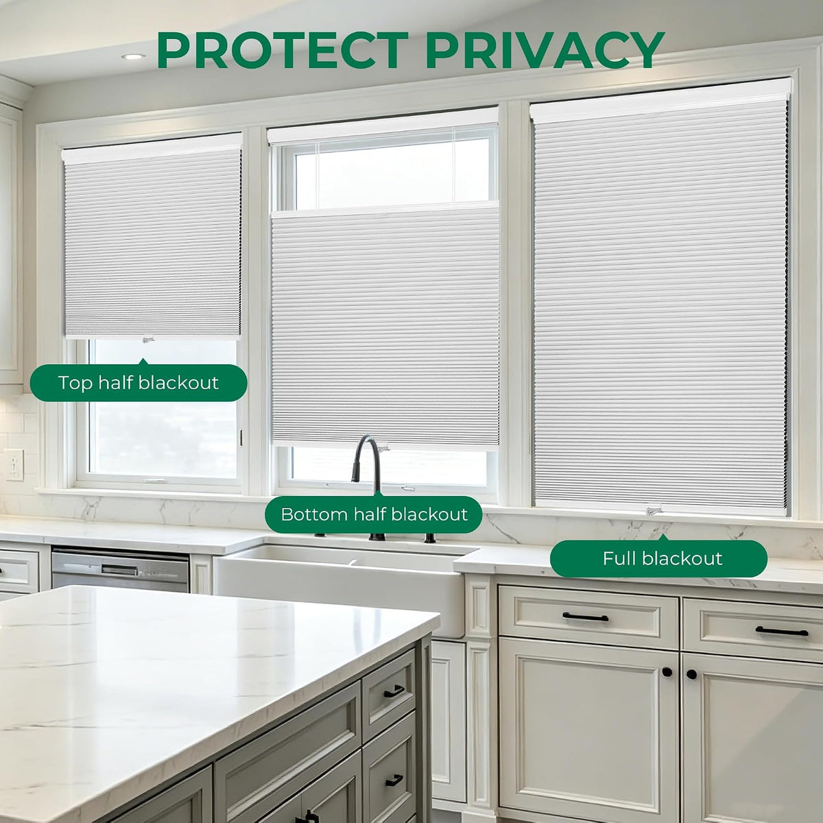 Allesin Top Down Bottom Up Cordless Cellular Shades,Thermal Insulation Honeycomb Blinds for Indoor Windows,(Clear White,35"x64")