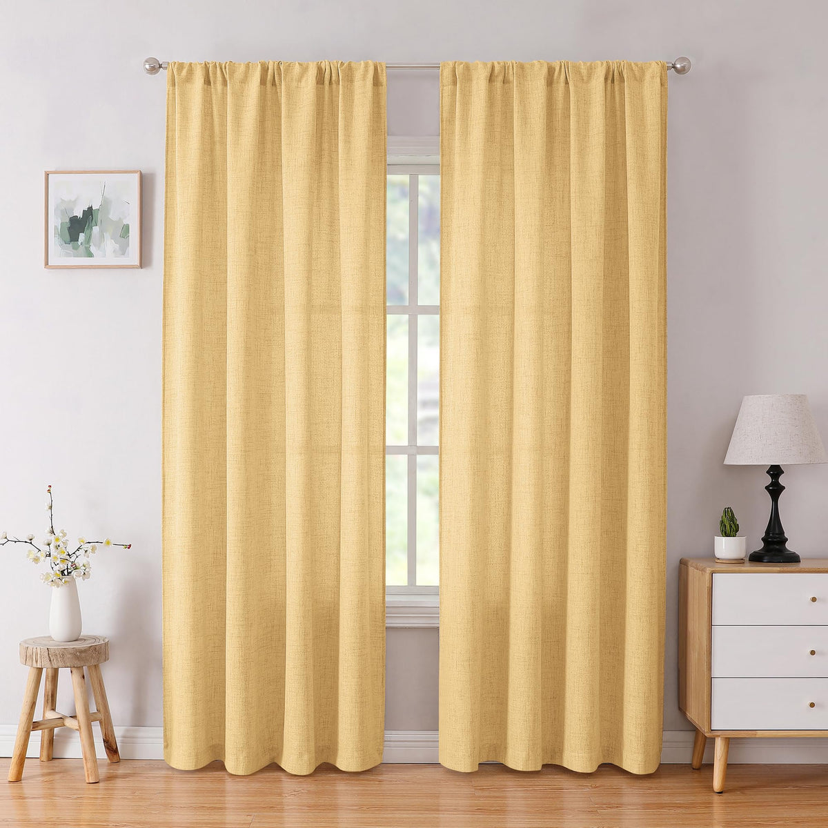 Tollpiz Linen Tier Curtains Rod Pocket Semi Sheer Short Kitchen Curtain Half Burlap Light Filtering Thick Linen Drape for Bathroom, 30 x 30 inches Long, Natural, Set of 2 Panels