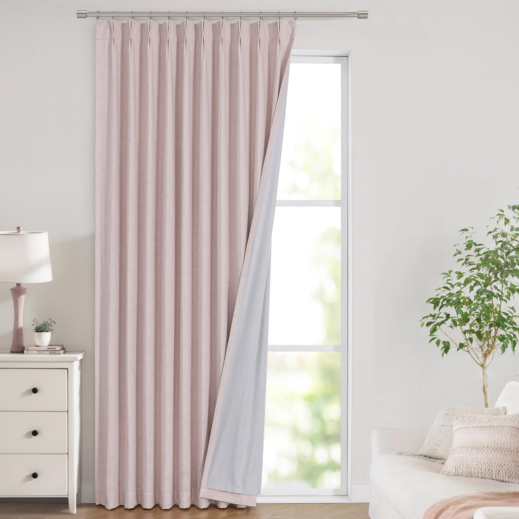 Vision Home Natural Pinch Pleated Full Blackout Curtains Linen Blended Room Darkening Window Curtains 95 inch for Living Room Bedroom Thermal Insulated Pinch Pleat Drapes with Hooks 2 Panel 40"Wx95"L