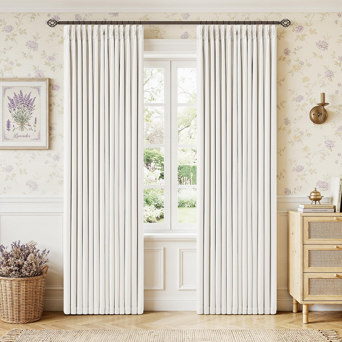 102 Inch Pinch Pleated Blackout Curtains for Bedroom 2 Panels Natural