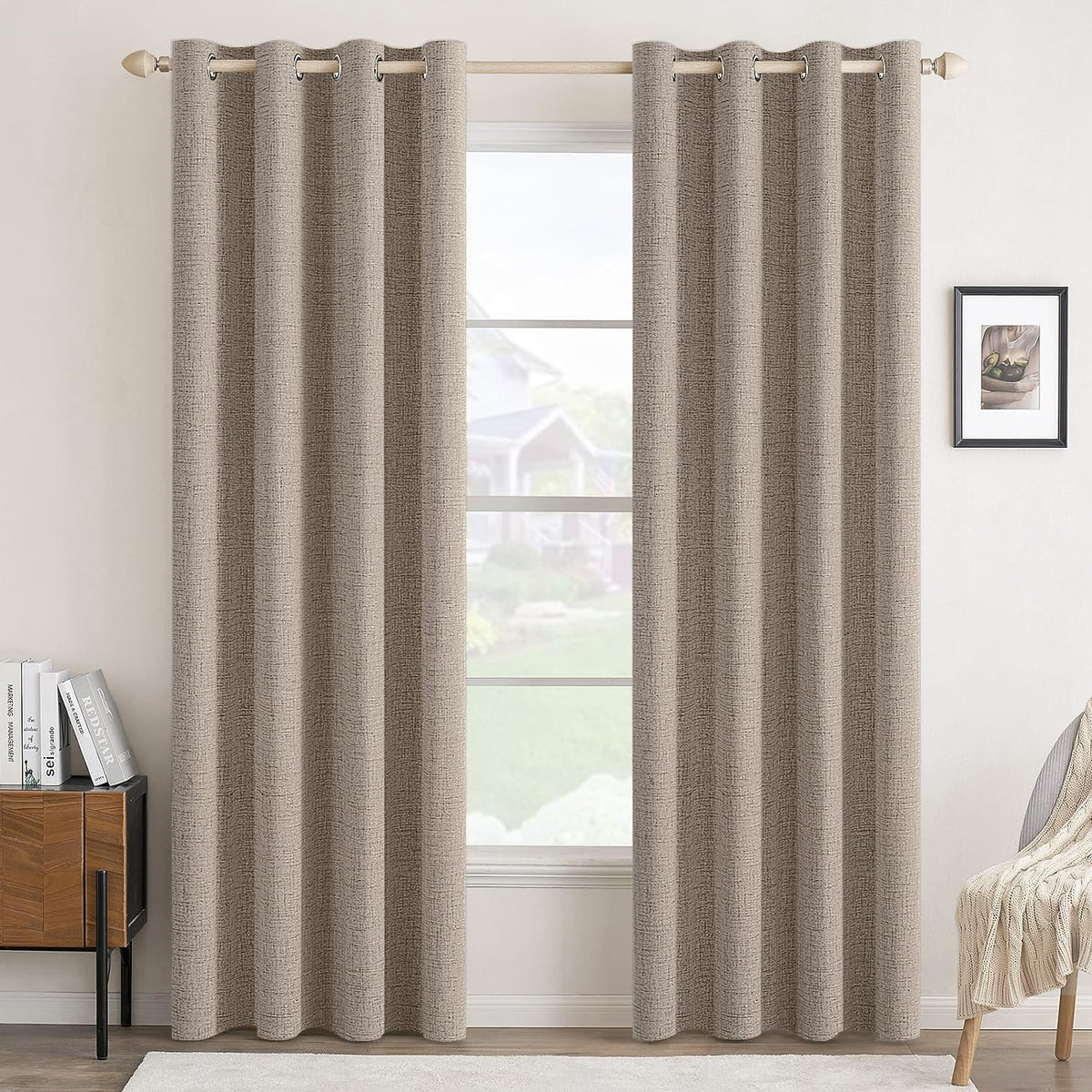 MIULEE 100% Blackout Linen Curtains for Bedroom 52x84 Inches Dusty Blue