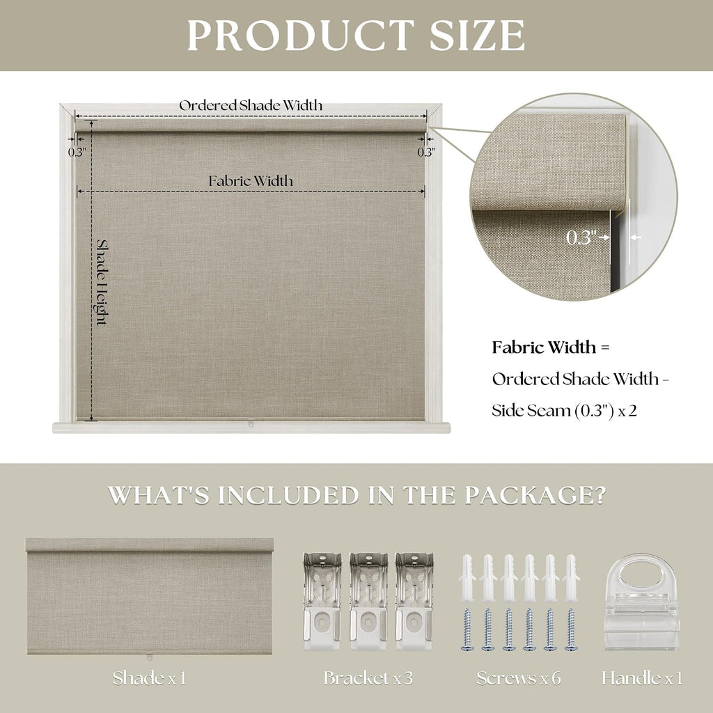 Extra Wide Beige Roller Shades 100% Blackout Blinds for Large Window Bedroom Living Room Dining Free-Stop Cordless Thermal Insulated Black Out Shades with Valance, Room Darkening Blinds Oatmeal,72x72