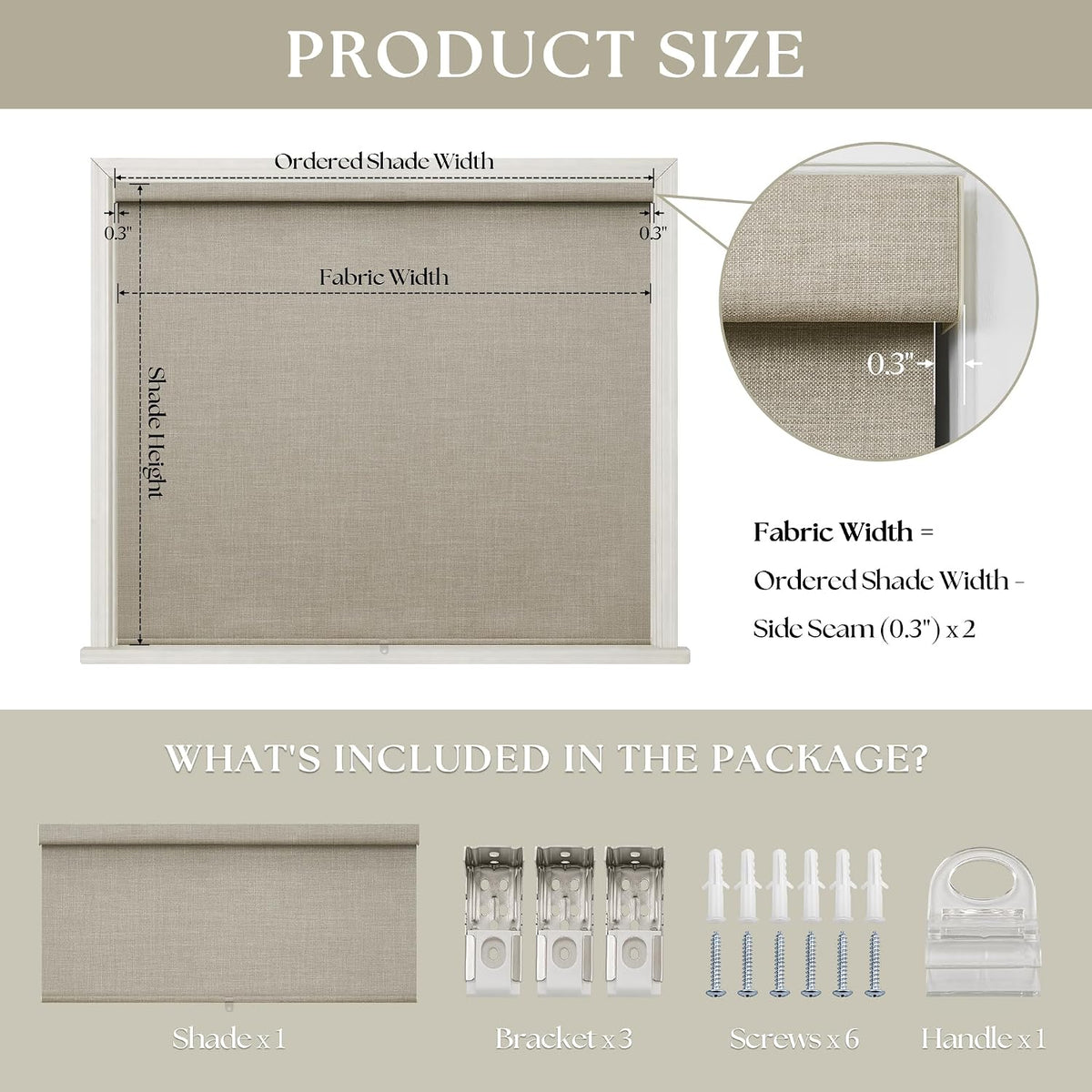 Extra Wide Beige Roller Shades 100% Blackout Blinds for Large Window Bedroom Living Room Dining Free-Stop Cordless Thermal Insulated Black Out Shades with Valance, Room Darkening Blinds Oatmeal,72x72