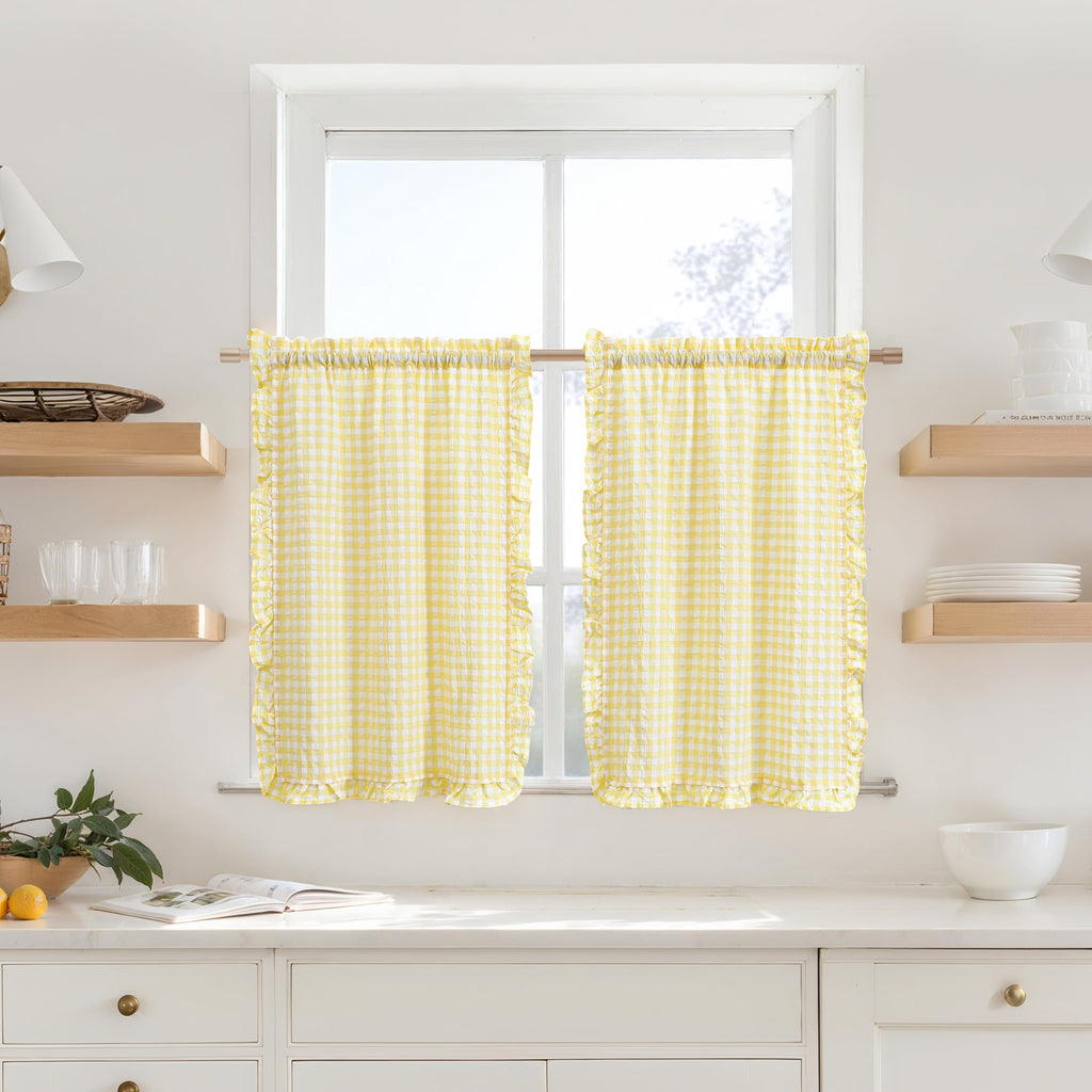 ZJDECOR Brown White Buffalo Plaid Curtains 84 Inches Long for Bedroom