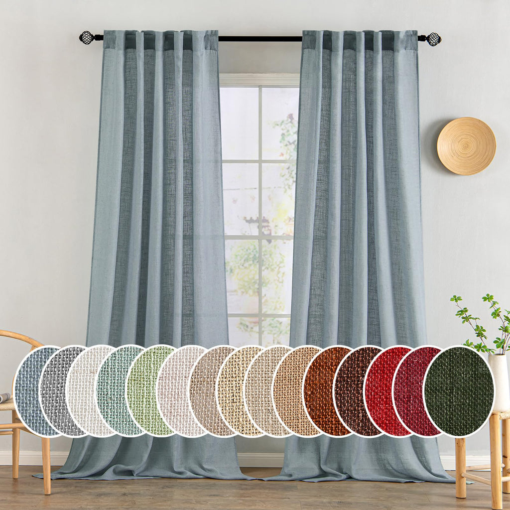 MIULEE Natural White Linen Curtains 52x96 Inch Long 2 Panels for Bedroom