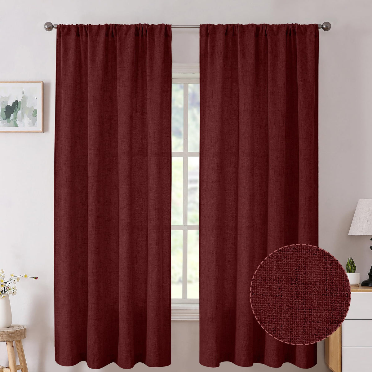 Tollpiz Linen Tier Curtains Rod Pocket Semi Sheer Short Kitchen Curtain Half Burlap Light Filtering Thick Linen Drape for Bathroom, 30 x 30 inches Long, Natural, Set of 2 Panels