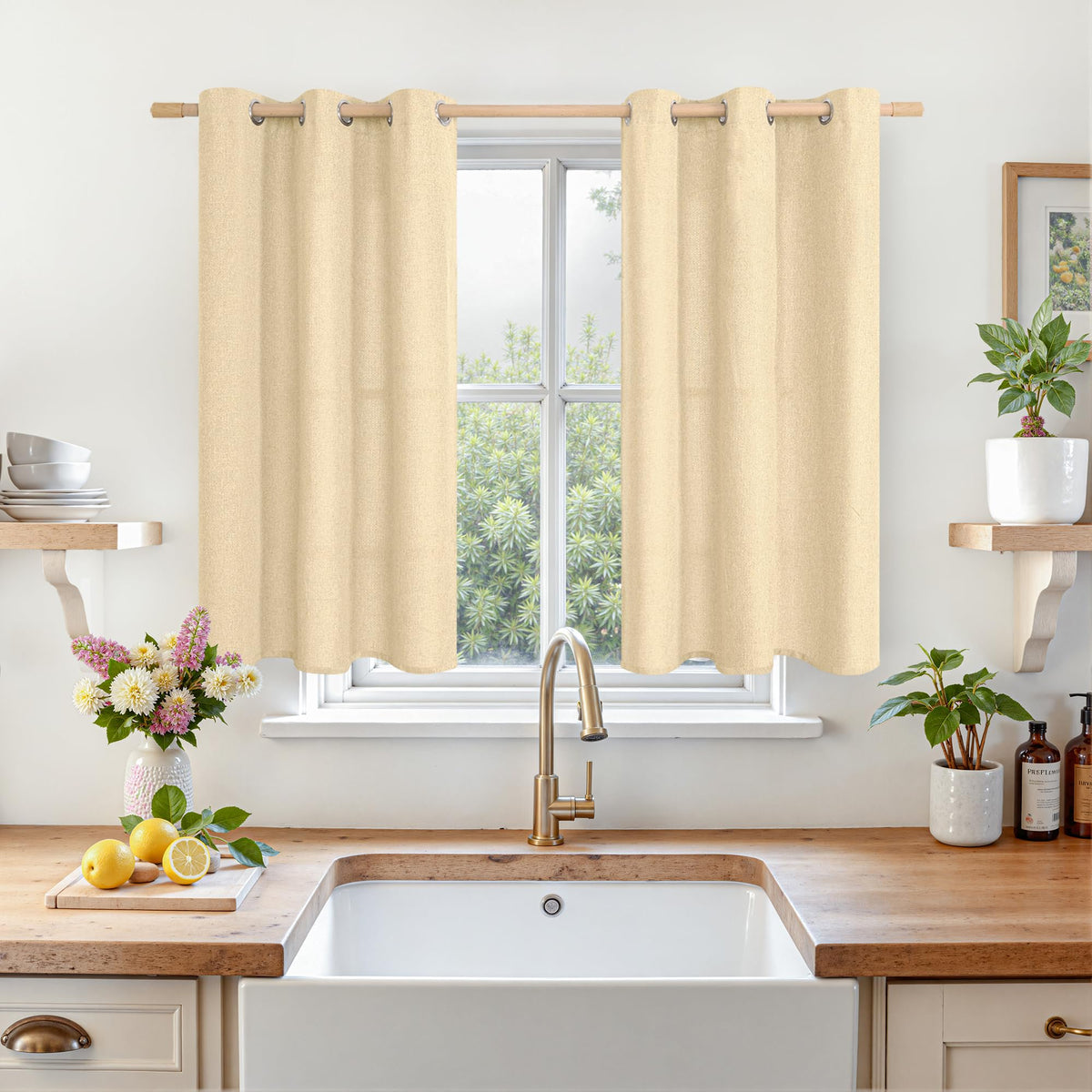 LAMIT 90 Inch Long Oatmeal Linen Curtains for Living Room 2 Panels