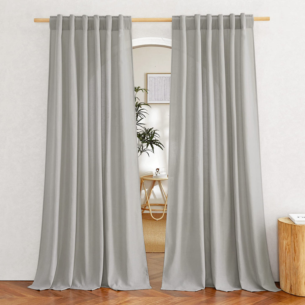 NICETOWN Flax Sheer Linen Curtains for Living Room 95 inch Long 2 Panels, Rod Pocket & Back Tab Semi Sheer Drapes Privacy Added with Light Filtering for Bedroom/Living Room, Natural, W55 x L95