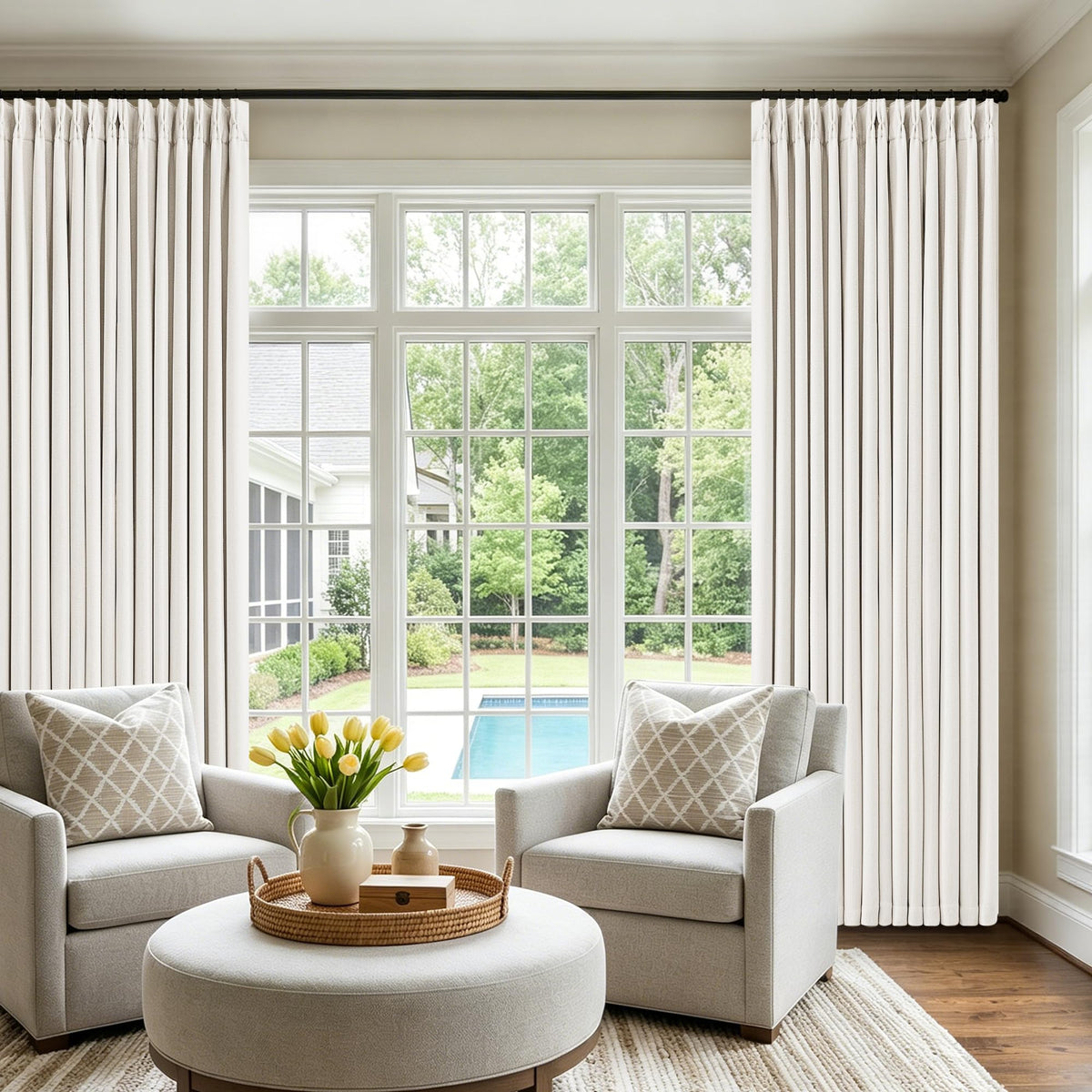 102 Inch Pinch Pleated Blackout Curtains for Bedroom 2 Panels Natural