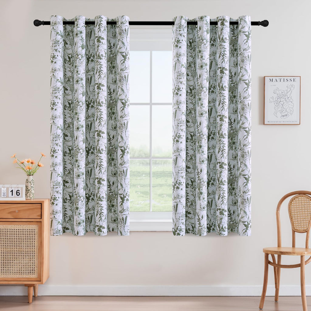 H.VERSAILTEX Blackout Curtains 84 Inch Length 2 Panels Set Floral Print Curtain Drapes for Living Room Thermal Insulated Grommet Window Curtains for Bedroom - Traditional Floral in Sage and Brown