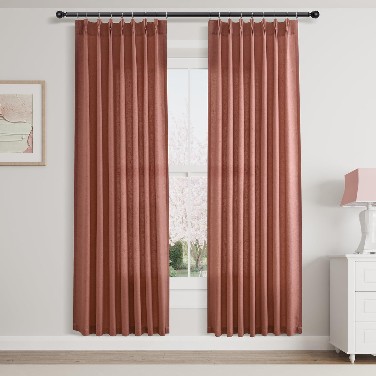 Aersas Linen Pinch Pleated Curtains 84 Inch Length 2 Panels Set for Living Room Cream Semi Sheer Window Curtain for Bedroom Boho Farmhouse Neutral Back Tab Drape Decor with Hooks, Natural Beige Ivory