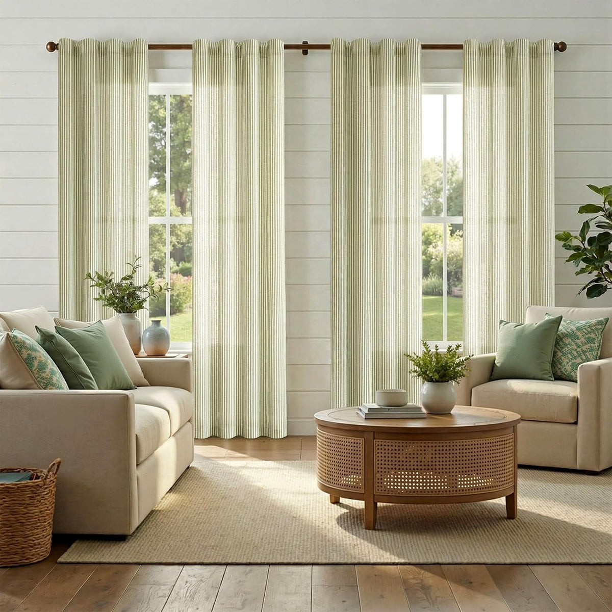 jinchan Linen Curtains 84 Inch Taupe Stripe on Linen Grommet 2 Panels