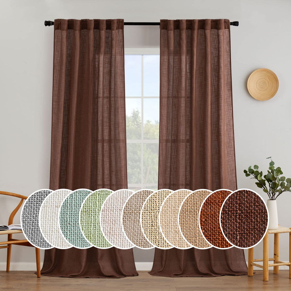MIULEE Natural White Linen Curtains 52x96 Inch Long 2 Panels for Bedroom
