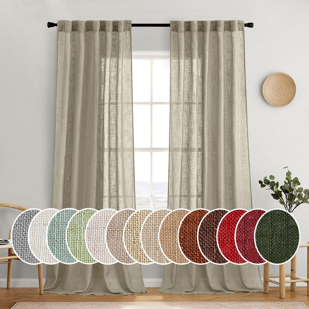 MIULEE Natural White Linen Curtains 52x96 Inch Long 2 Panels for Bedroom
