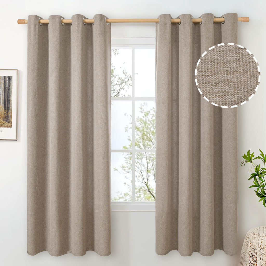 BGment Oatmeal Linen Curtains 84 Inch Length 2 Panels Set for Living Room