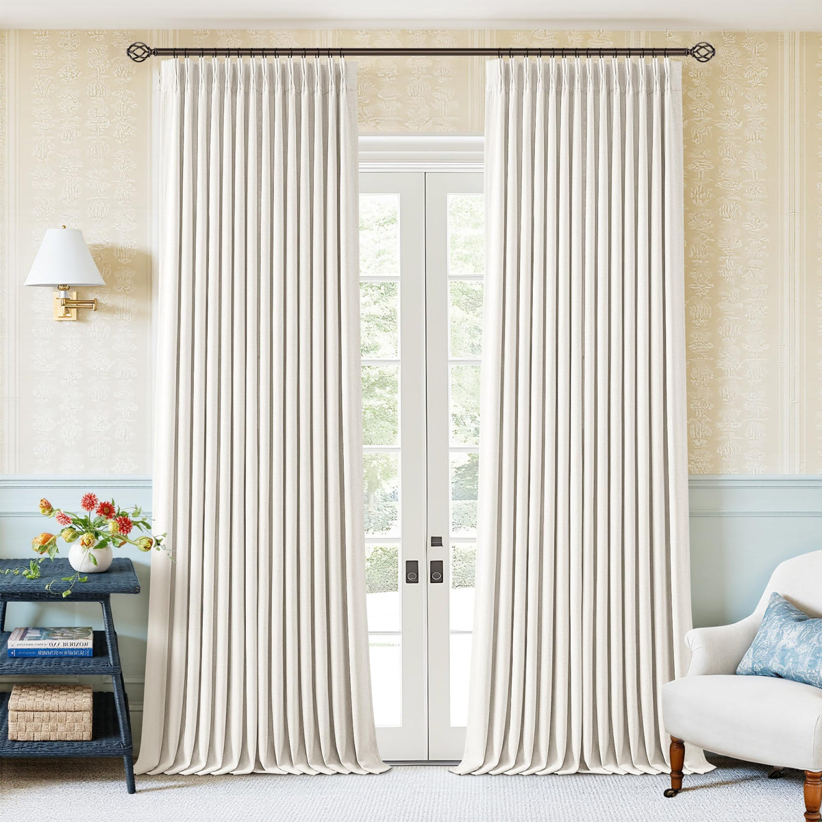 102 Inch Pinch Pleated Blackout Curtains for Bedroom 2 Panels Natural