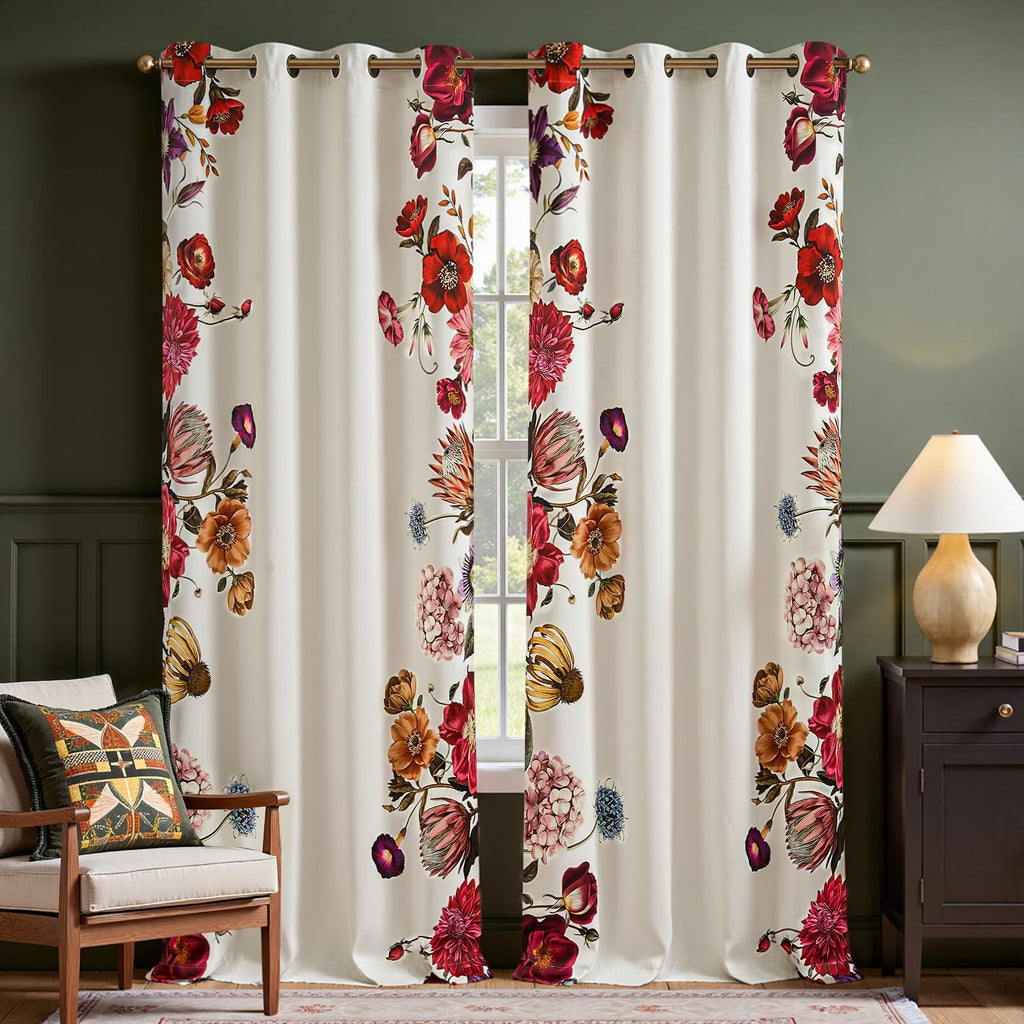 jinchan Black Boho Floral Blackout Curtains W100xL96 Grommet 1 Panel