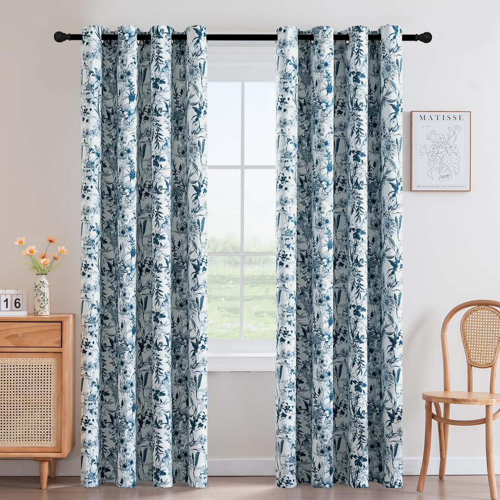 H.VERSAILTEX Blackout Curtains 84 Inch Length 2 Panels Set Floral Print Curtain Drapes for Living Room Thermal Insulated Grommet Window Curtains for Bedroom - Traditional Floral in Sage and Brown