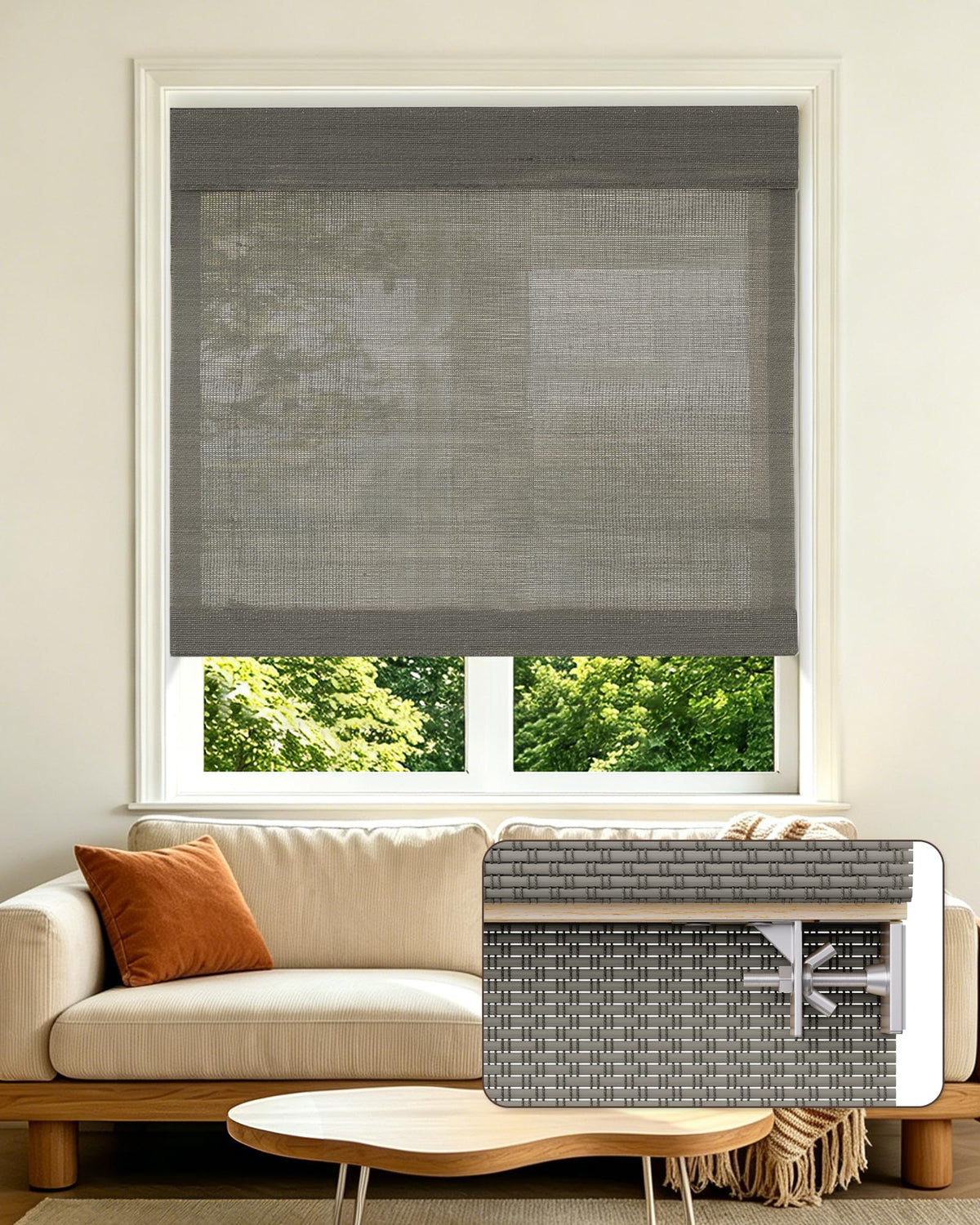Allesin zen No Drill Cordless Bamboo Roman Shades, Light Filtering 34.5" W x 64" H, Brown