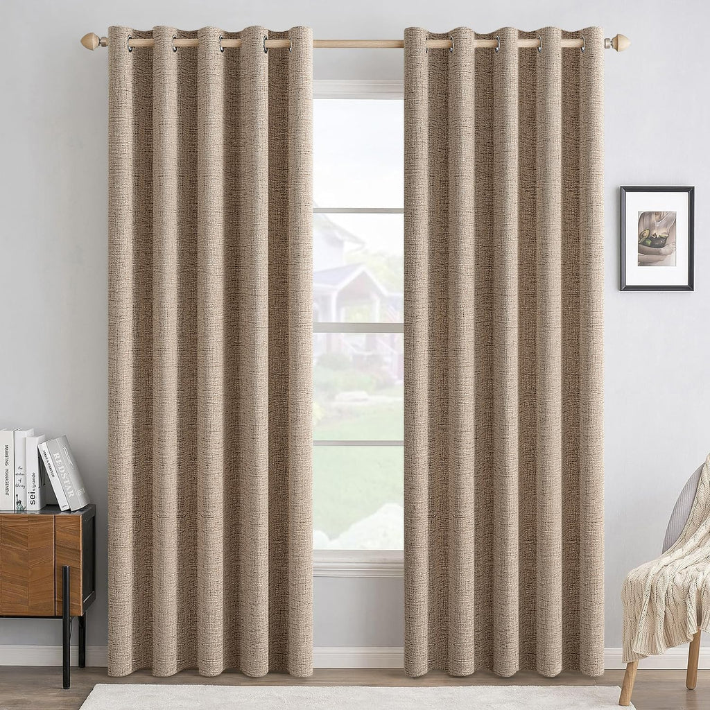 MIULEE 100% Blackout Linen Curtains for Bedroom 52x84 Inches Dusty Blue