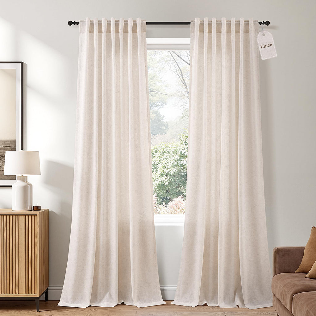 Naturoom Extra Long Linen Curtains 108 Inch 9ft for Living Room Cream Beige