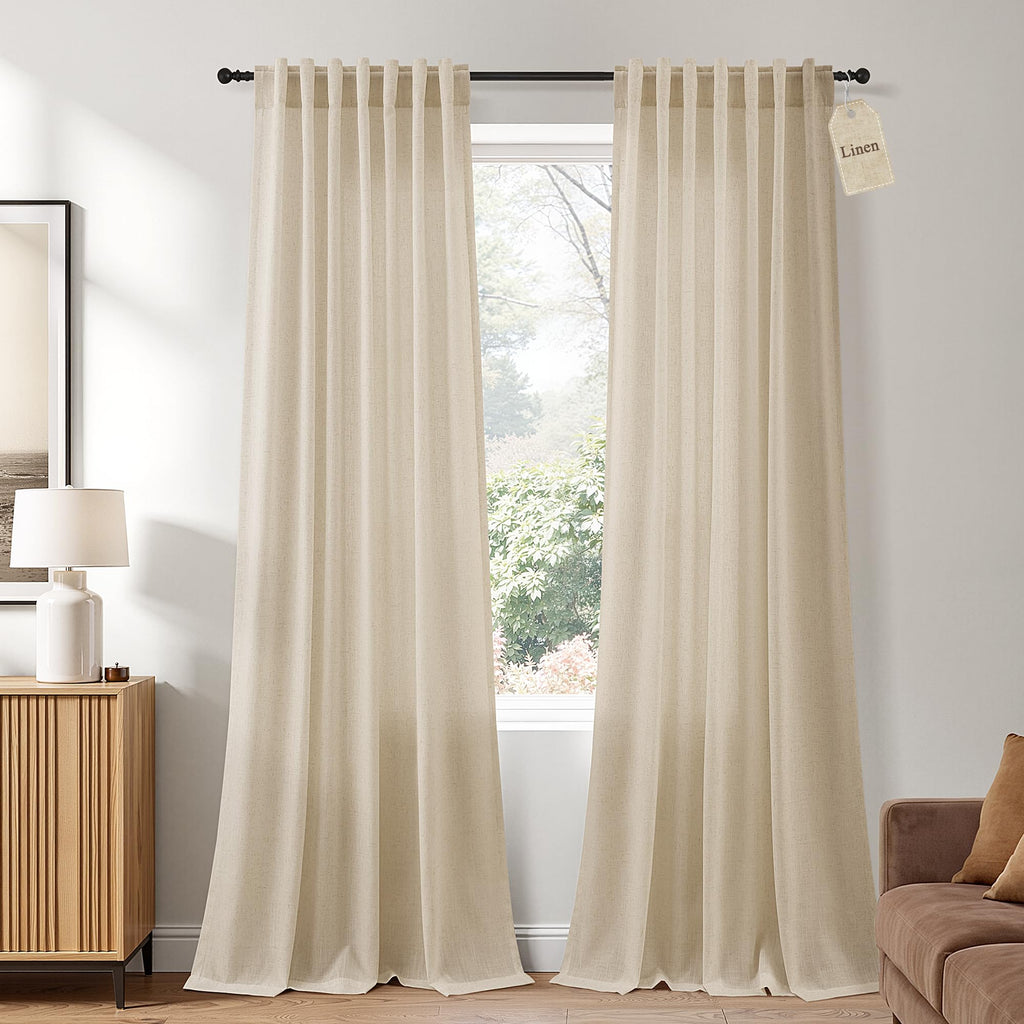 Naturoom Extra Long Linen Curtains 108 Inch 9ft for Living Room Cream Beige