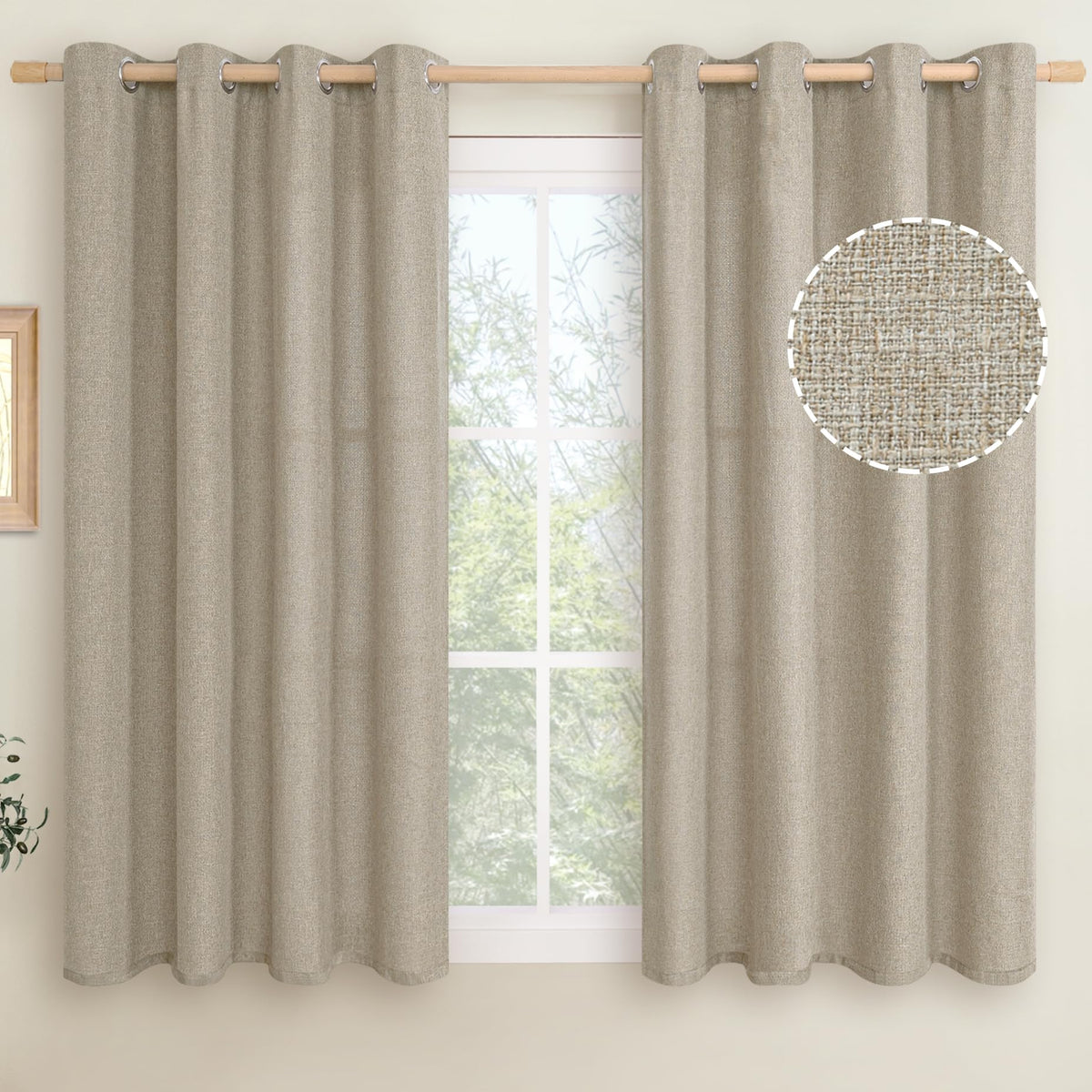 LAMIT 90 Inch Long Oatmeal Linen Curtains for Living Room 2 Panels