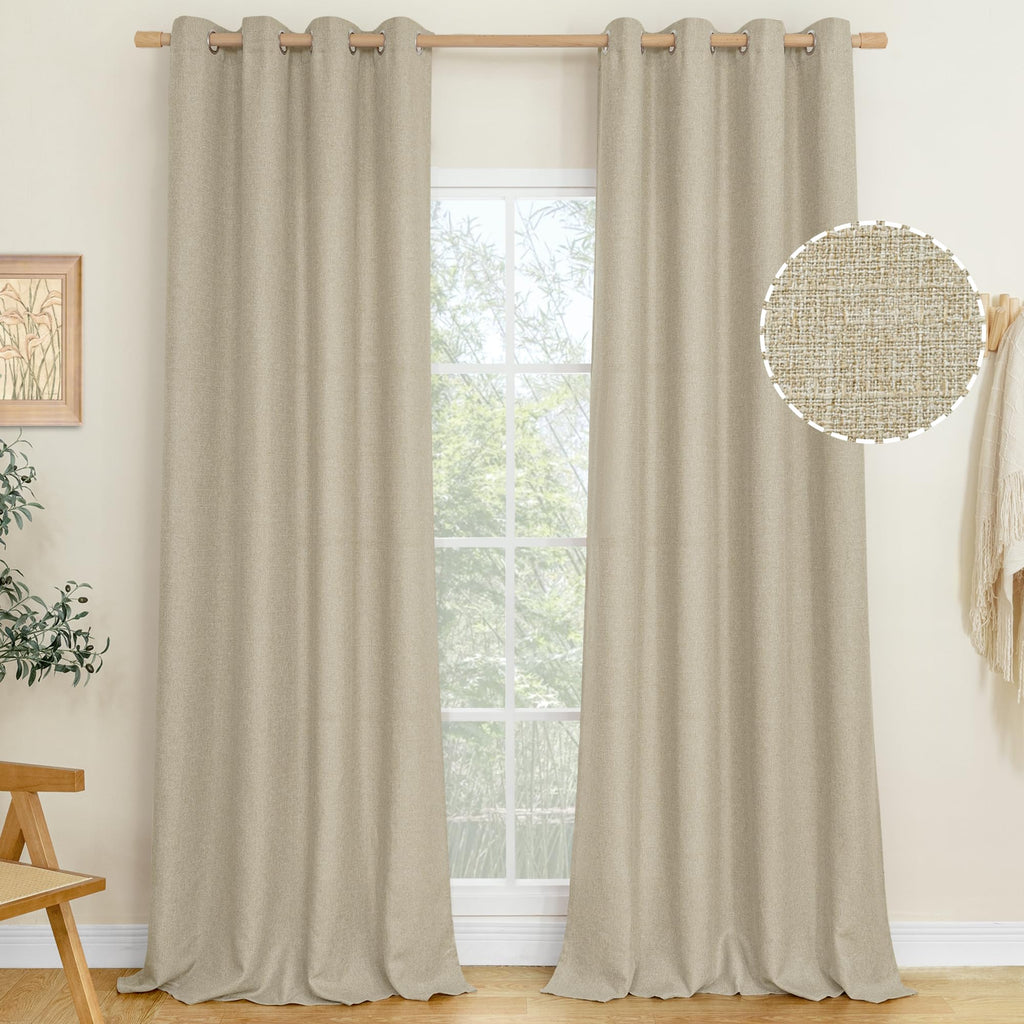 LAMIT 90 Inch Long Oatmeal Linen Curtains for Living Room 2 Panels