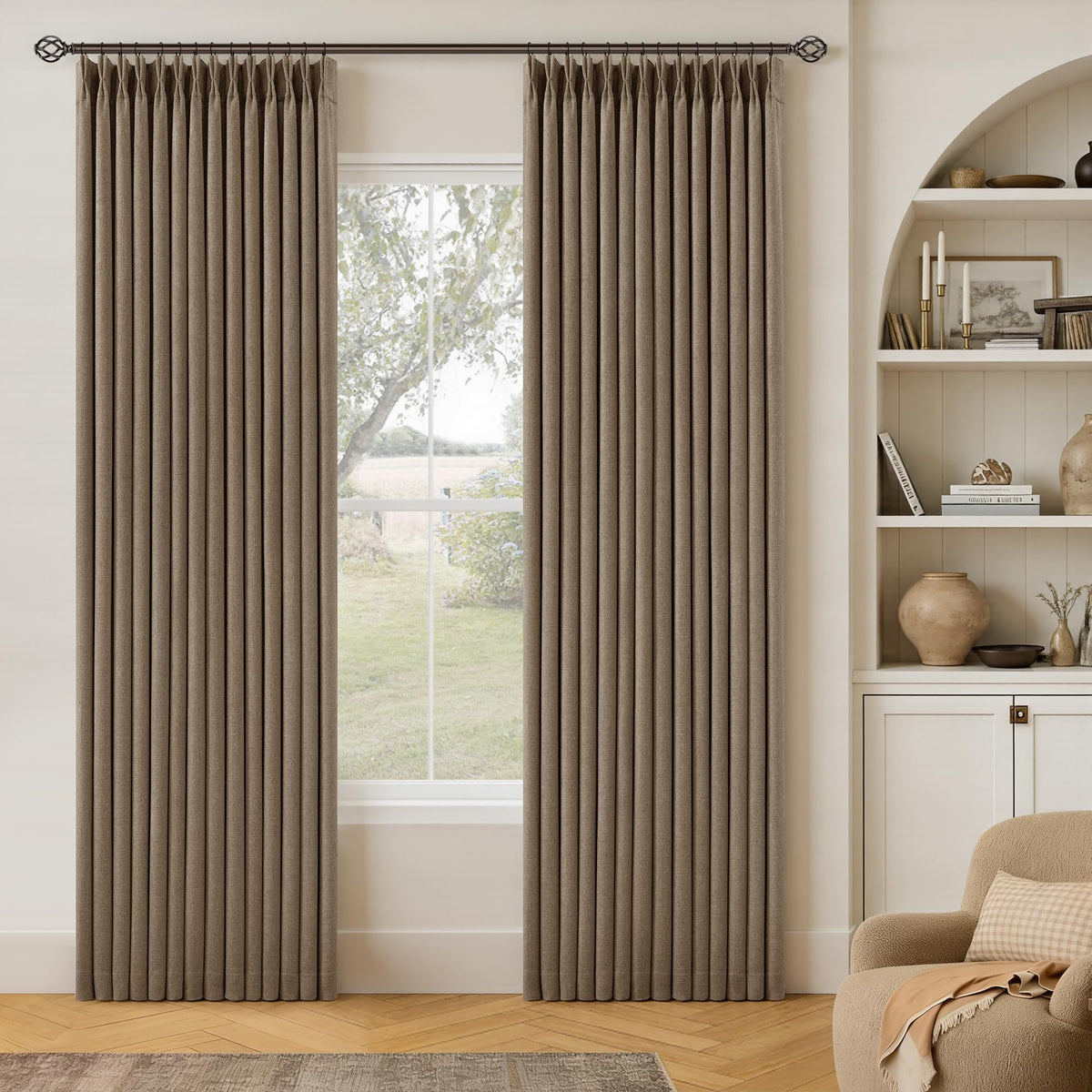 102 Inch Pinch Pleated Blackout Curtains for Bedroom 2 Panels Natural