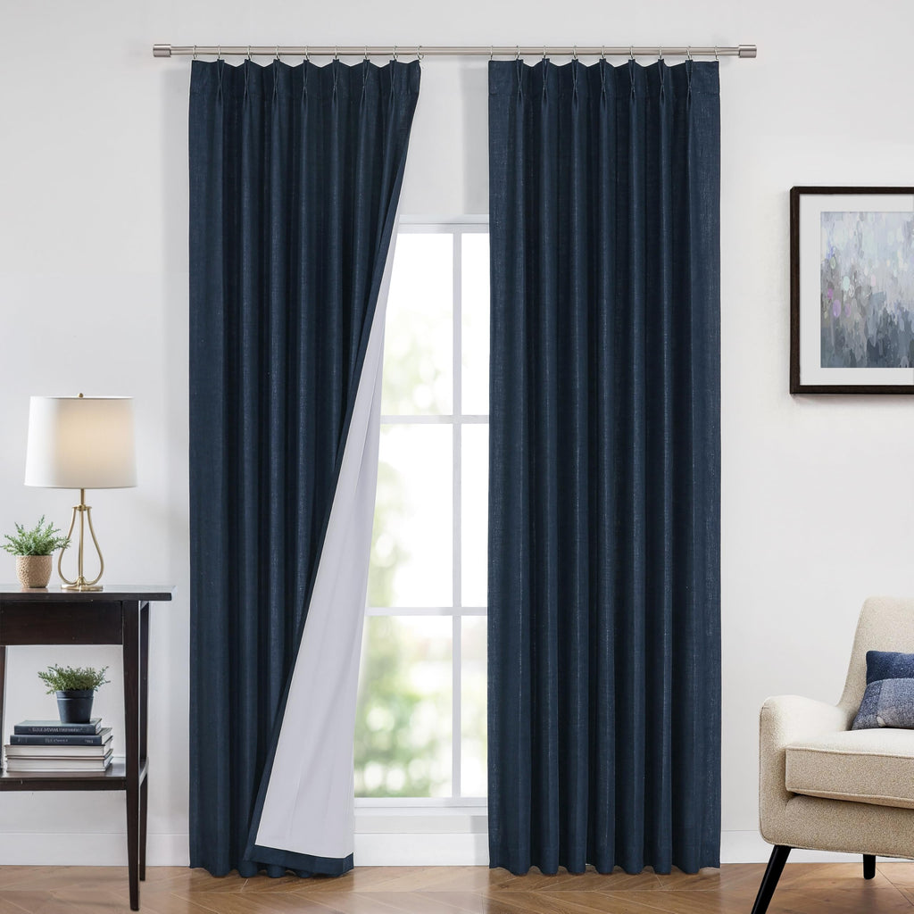 Vision Home Natural Pinch Pleated Full Blackout Curtains Linen Blended Room Darkening Window Curtains 95 inch for Living Room Bedroom Thermal Insulated Pinch Pleat Drapes with Hooks 2 Panel 40"Wx95"L
