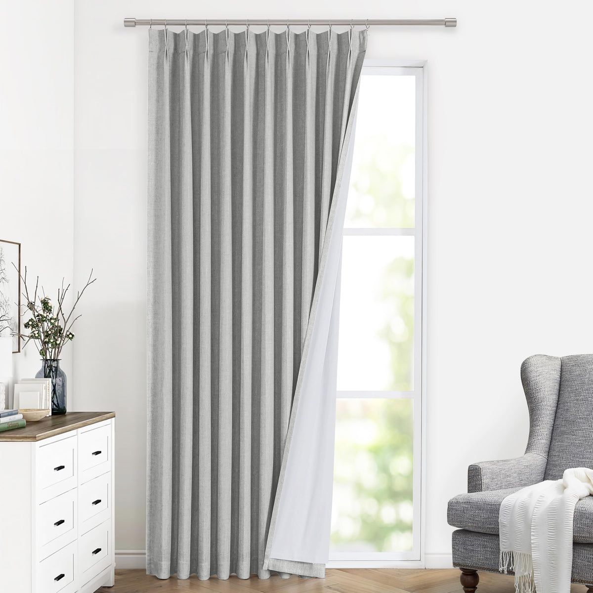 Vision Home Natural Pinch Pleated Full Blackout Curtains Linen Blended Room Darkening Window Curtains 108 inch for Living Room Bedroom Thermal Insulated Pinch Pleat Drapes with Hooks 40" Wx108 Lx2