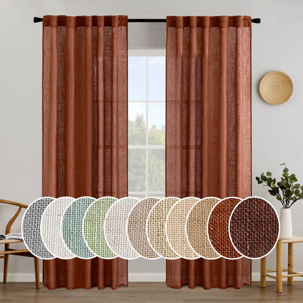 MIULEE Natural White Linen Curtains 52x96 Inch Long 2 Panels for Bedroom