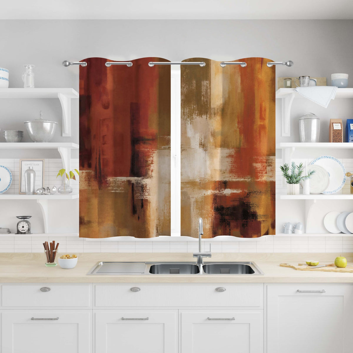 Burnt Orange Abstract Curtains for Living Room Bedroom, 52W x 84L, 2 Panels