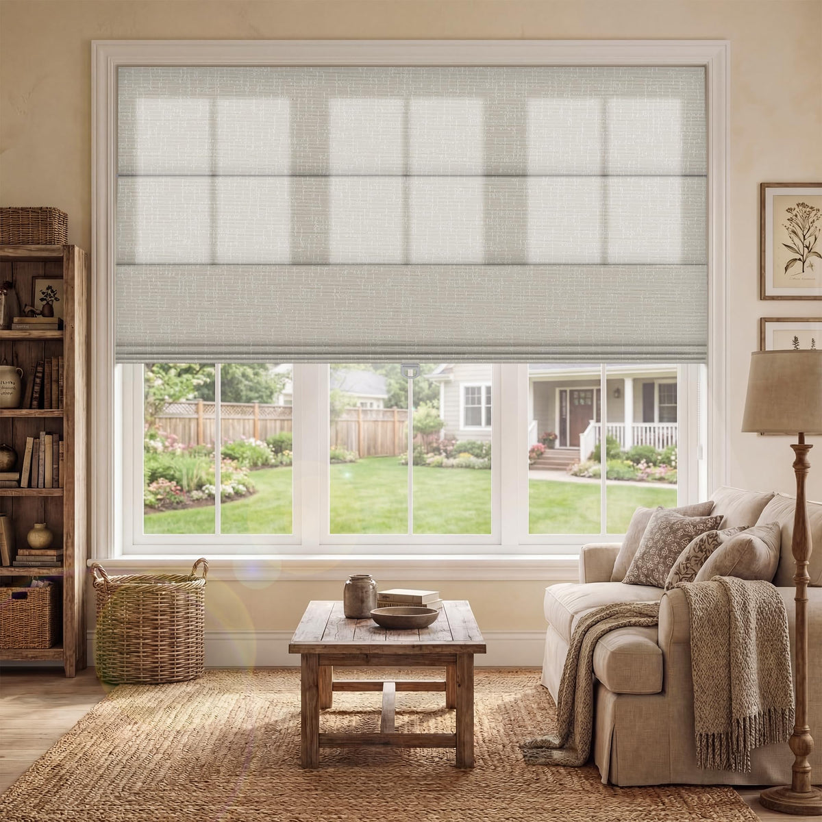 BERISSA Blackout Roman Shades for Indoor Windows Cordless,Pull Down Linen Fabric Roman Blinds,Privacy Window Shades for Door Windows,Bedroom,Office,Easy to Install,Light Brown,46" W x 48" H