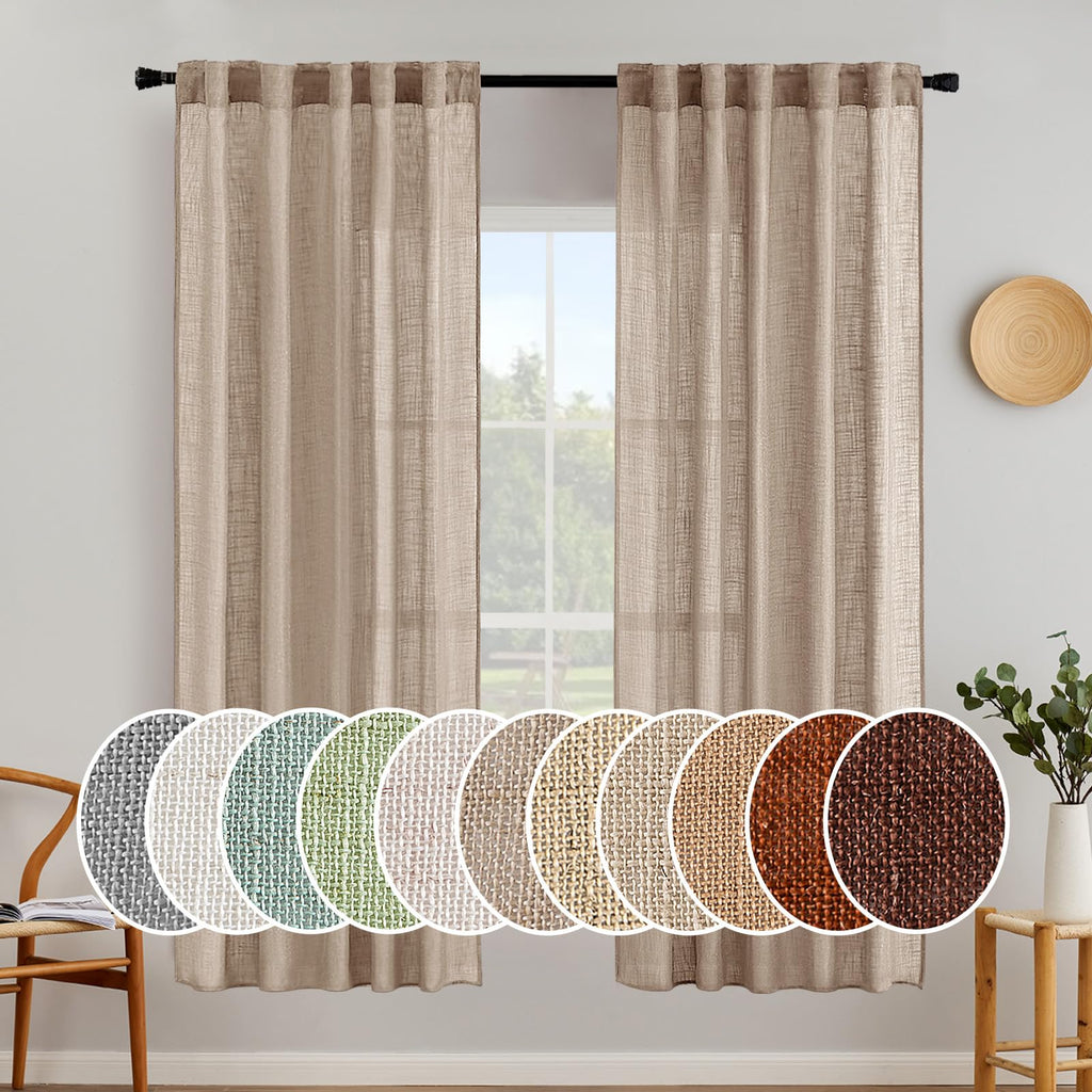 MIULEE Natural White Linen Curtains 52x96 Inch Long 2 Panels for Bedroom