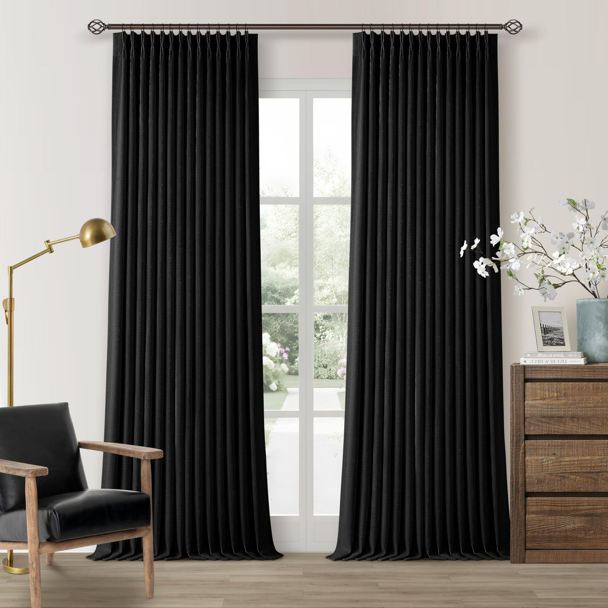 102 Inch Pinch Pleated Blackout Curtains for Bedroom 2 Panels Natural