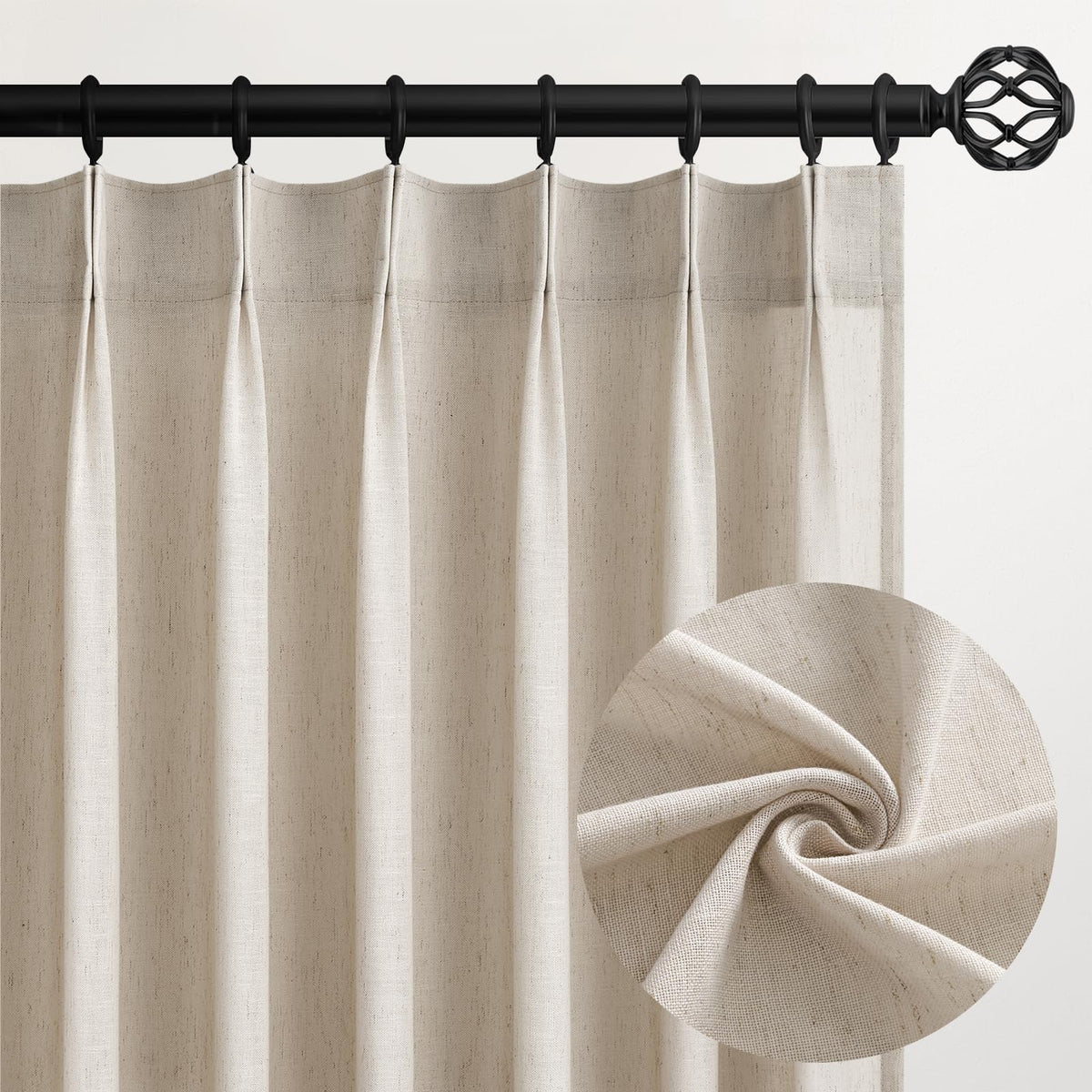 Topfinel Oatmeal Beige Pinch Pleated Curtains 84 Inches Long for Living Room 2 Panels Sets,Stone Washed Linen Earth Tone Decor Back Tab Boho Neutral Greige Earthy Sheer Curtain for Bedroom