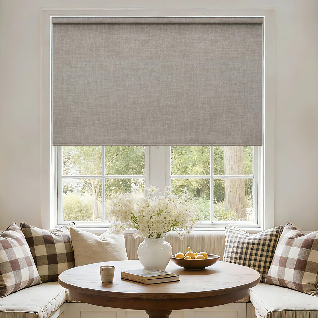Extra Wide Beige Roller Shades 100% Blackout Blinds for Large Window Bedroom Living Room Dining Free-Stop Cordless Thermal Insulated Black Out Shades with Valance, Room Darkening Blinds Oatmeal,72x72