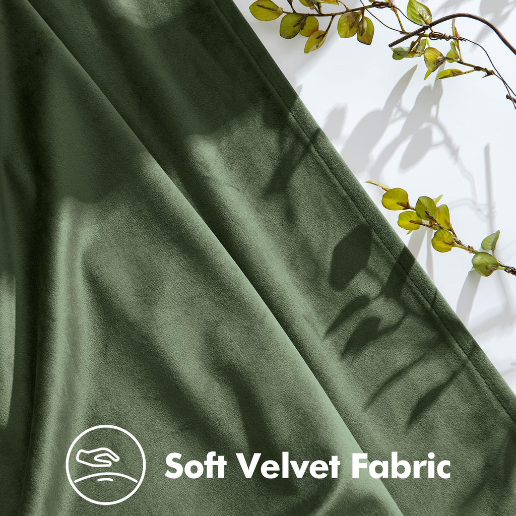 MIULEE Velvet Pinch Pleated Blackout Olive Green Curtains 40x96 Inches