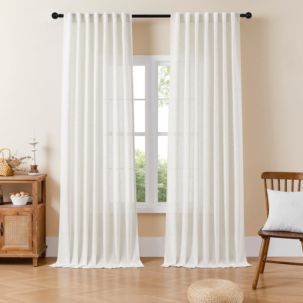 Joydeco Linen Curtains 84 Inch Length 2 Panels,Light Filtering Drapes 52 Inches Wide with Back Tab Rod Pockets (84" L x 52" W, Ivory on Linen)
