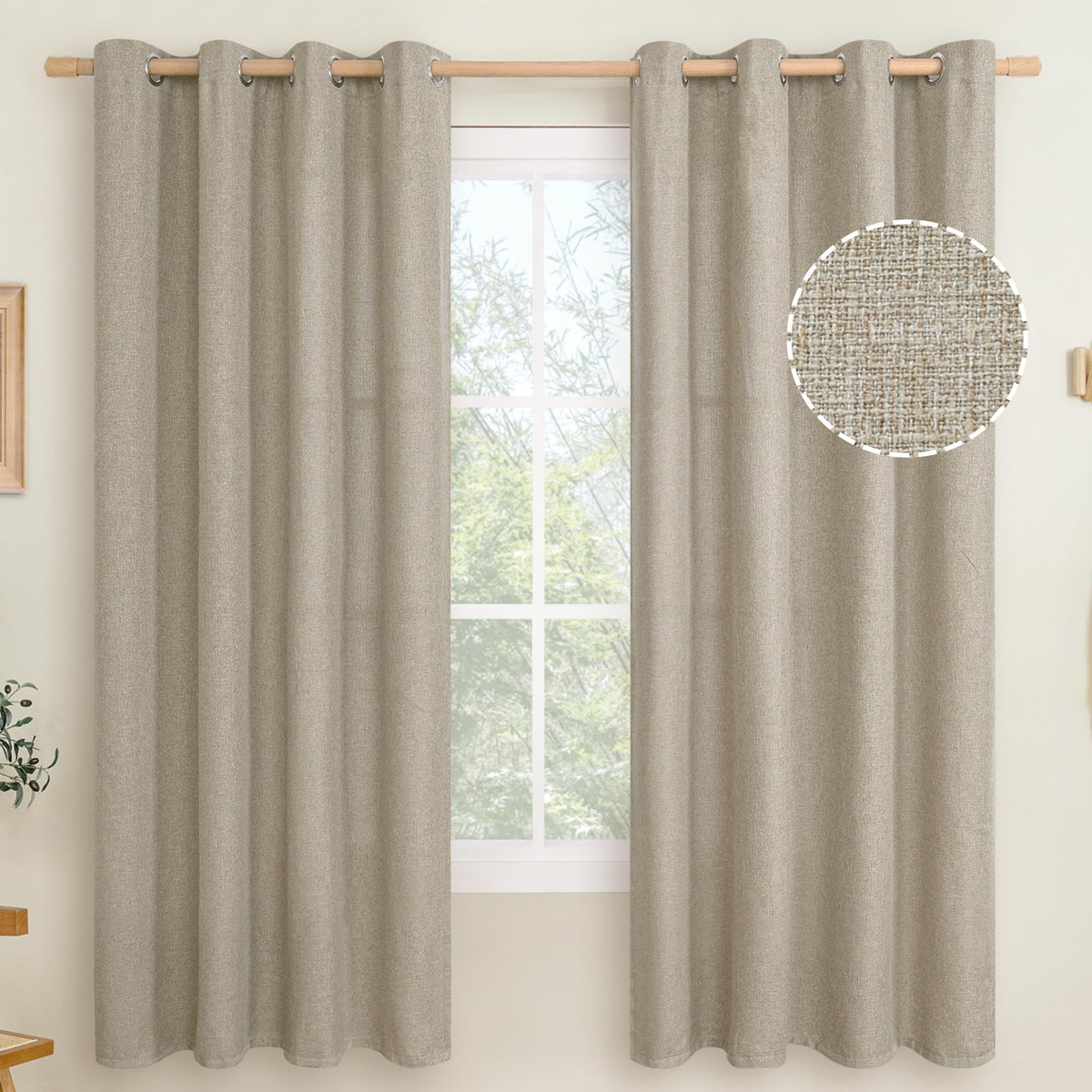 LAMIT 90 Inch Long Oatmeal Linen Curtains for Living Room 2 Panels