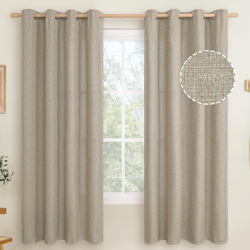 LAMIT 90 Inch Long Oatmeal Linen Curtains for Living Room 2 Panels