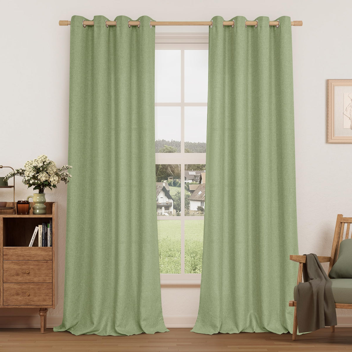 LAMIT 90 Inch Long Oatmeal Linen Curtains for Living Room 2 Panels