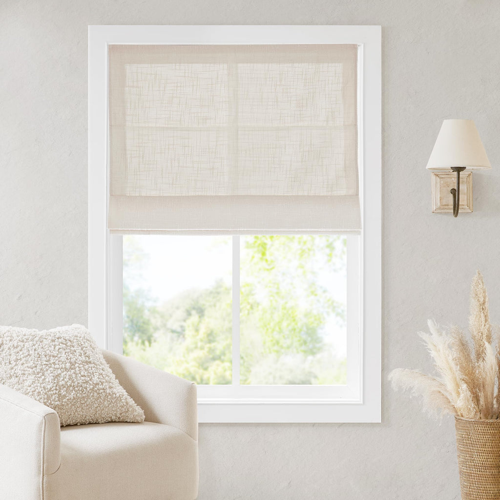 Madison Park Roman Shade, Blackout Blinds Thermal Insulated, 35x64 Linen
